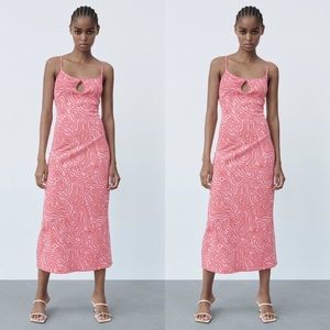Zara Jacquard Midi Dress Pink